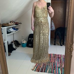 Adriana Papell gold beaded dress